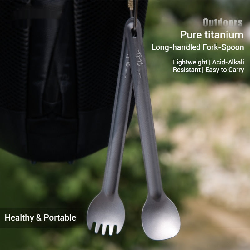 Titanium Long Handle Spork and Spoon