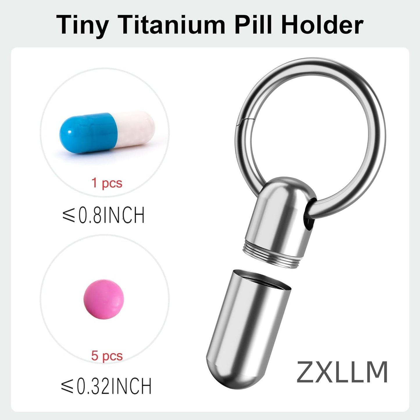 Titanium Pill Holder Keychain, Waterproof Mini Pill Container for Emergency Medicine