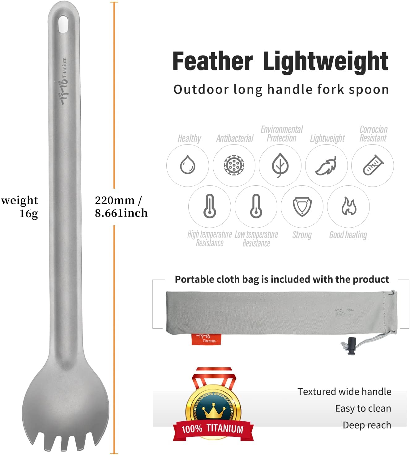 Titanium Long Handle Spork and Spoon