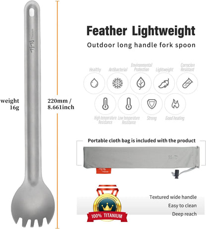 Titanium Long Handle Spork and Spoon