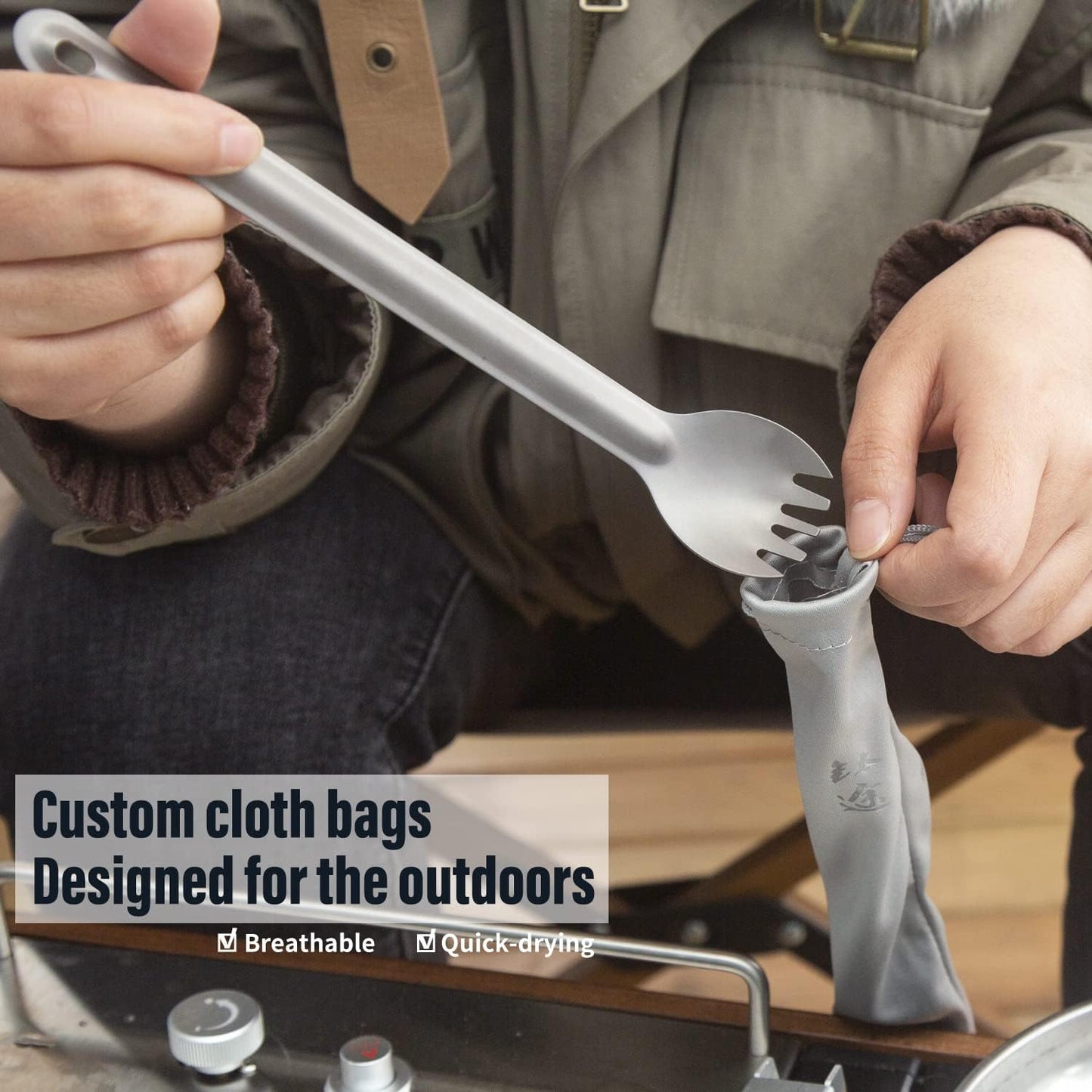 Titanium Long Handle Spork and Spoon