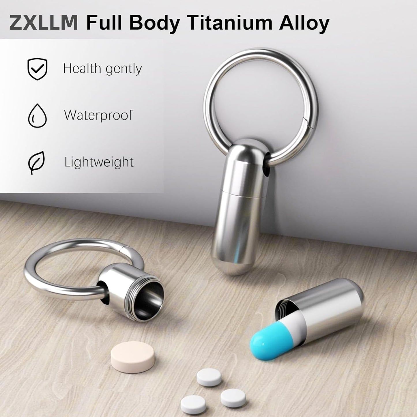 Titanium Pill Holder Keychain, Waterproof Mini Pill Container for Emergency Medicine
