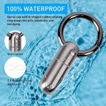 Titanium Pill Holder Keychain, Waterproof Mini Pill Container for Emergency Medicine