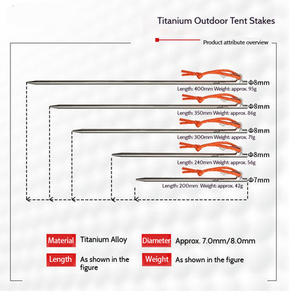 Titanium Tent Pegs Stakes Lightweight Snowfield Grassland Heavy Duty Tent Nails for Outdoor Camping Hiking