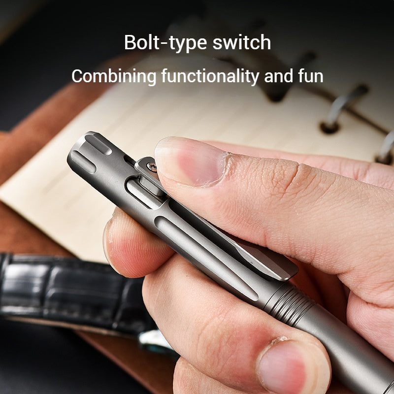 Titanium Bolt Action Pen Ballpoint Pen Writing Pen with Pocket Clip Refillable Compact Size