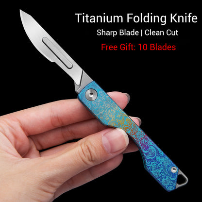 Titanium Folding Scalpel Pocket Knife, Small Compact Slipjoint EDC Keychain Utility Knife